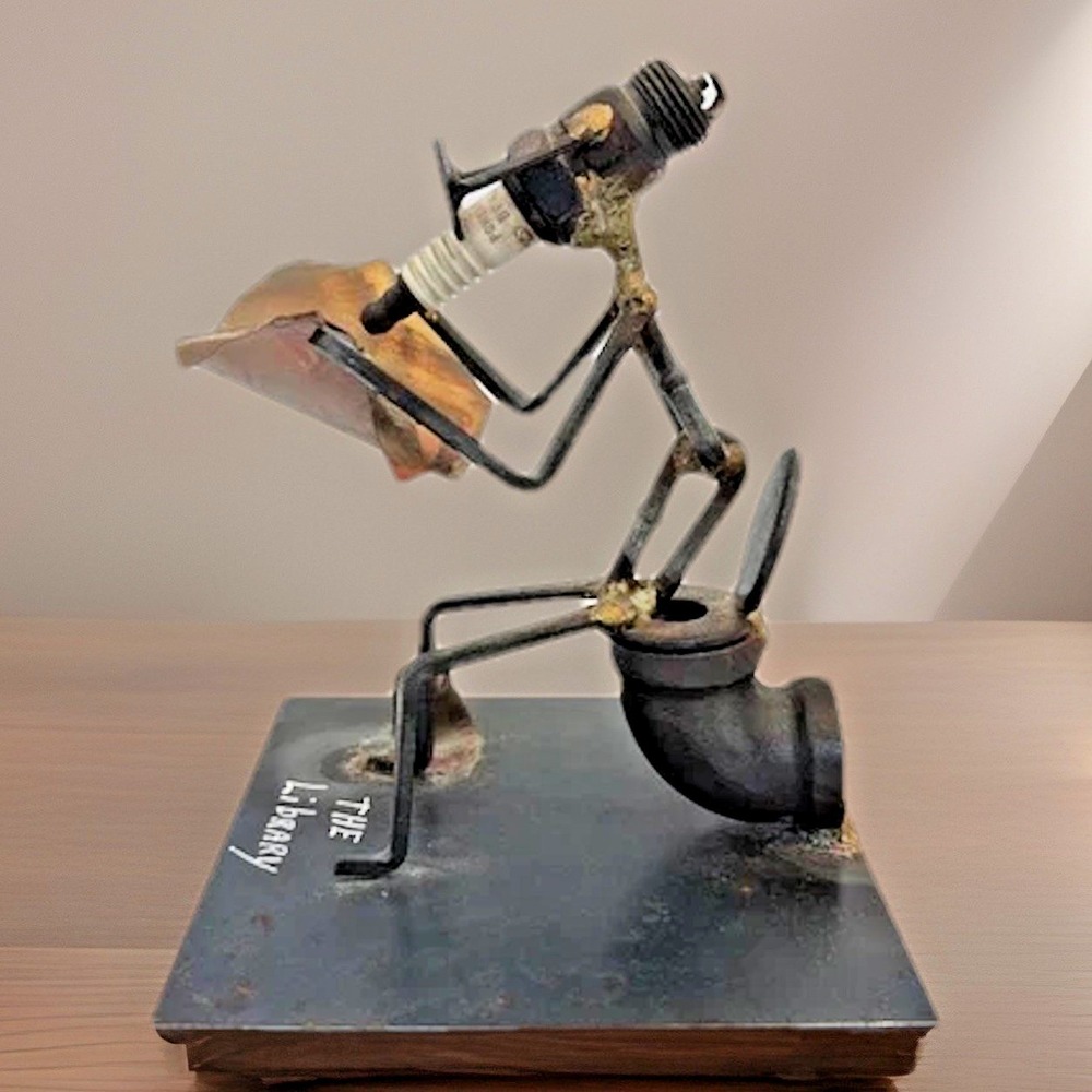 Handmade Sculpture Nuts & Bolts Welded Scrap Metal Toilet Man Steampunk Folk Art